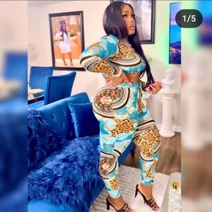 Stylish Blue and Gold Women's 2 piece Jumpsuit